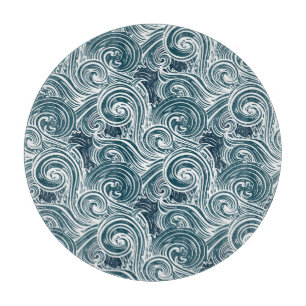 Illustration Vintager handGezeichnet Meereswellen Schneidebrett