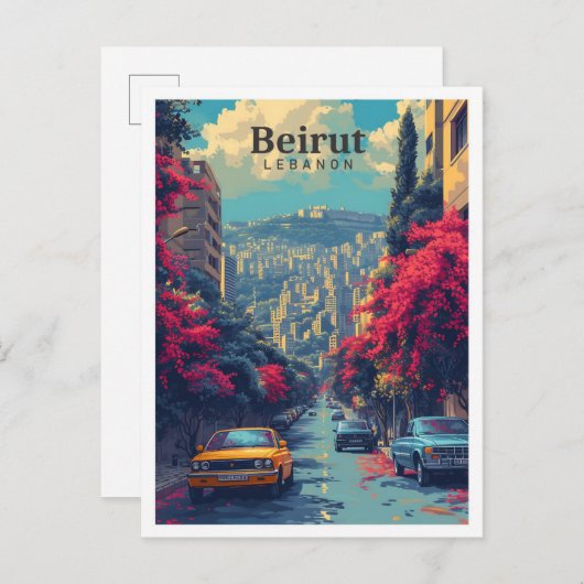 Illustration Vintager Kunstreisen in Beirut, Liban Postkarte (Vorne/Hinten)