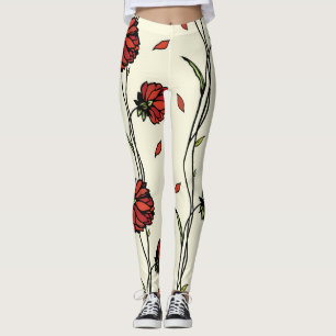 Illustration Vintager roter Blume Leggings