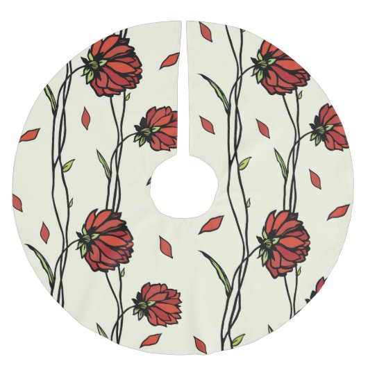 Illustration Vintager roter Blume Polyester Weihnachtsbaumdecke (Vorderseite)