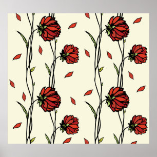 Illustration Vintager roter Blume Poster