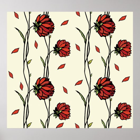 Illustration Vintager roter Blume Poster (Vorne)