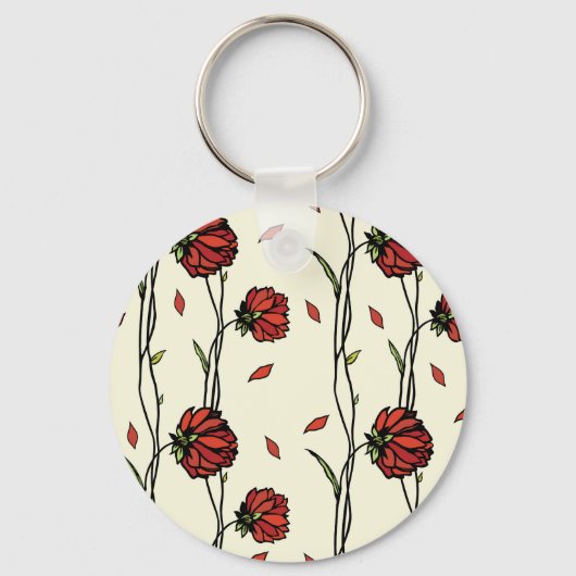 Illustration Vintager roter Blume Schlüsselanhänger (Vorderseite)