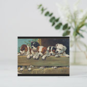 Illustration Vintager Welpen, Hunde-Welpen Postkarte (Stehend Vorderseite)