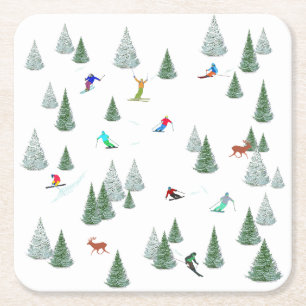Illustration von alpinen Skifahrern beim Abfahrtsl Rechteckiger Pappuntersetzer