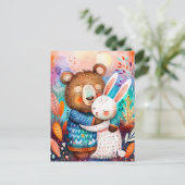 Illustration von Bären umarmendem Kaninchen im Wal Postkarte (Stehend Vorderseite)