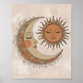 Illustration von Boho Sun und Moon Poster
