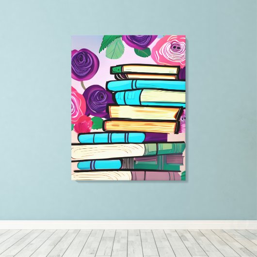 Illustration von Büchern und Blume Digitale Kunst Leinwanddruck (Insitu (Holzboden))