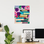 Illustration von Büchern und Blume Digitale Kunst Poster (Heimbüro)