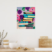 Illustration von Büchern und Blume Digitale Kunst Poster (Küche)