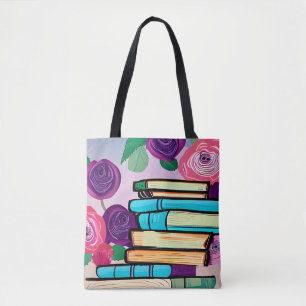 Illustration von Büchern und Blume Digitale Kunst Tasche