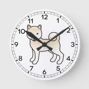 Illustration von Cream Shiba Inu Niedlicher Cartoo Runde Wanduhr