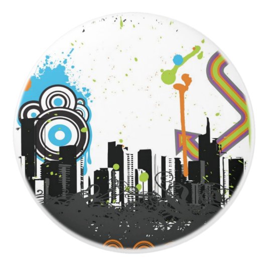 Illustration von einem grungy Stadtbild Keramikknauf (Vorderseite)