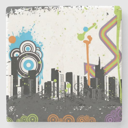 Illustration von einem grungy Stadtbild Steinuntersetzer (Vorderseite)