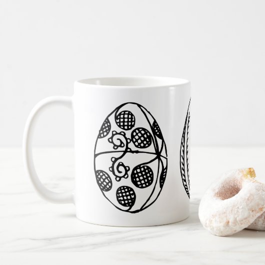 Illustration von Extravaganten Ostereiern mit drei Kaffeetasse (Mit Donut)