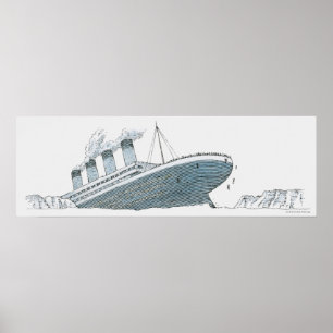 Illustration von Fluggästen, die von der Titanic f Poster