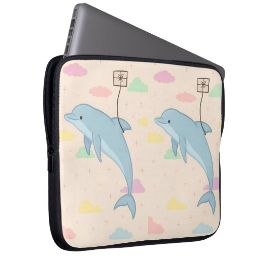 Illustration von Flying Delphin Deliverings Letter Laptopschutzhülle (Vorne Rechts)