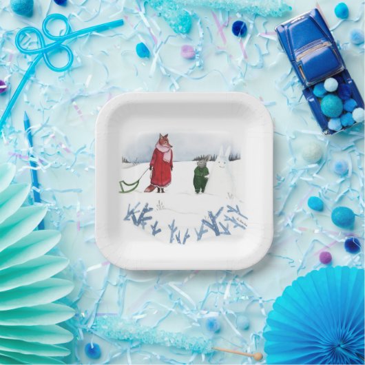 Illustration von Fox und Kaninchen Weihnachtsschne Pappteller (Party)