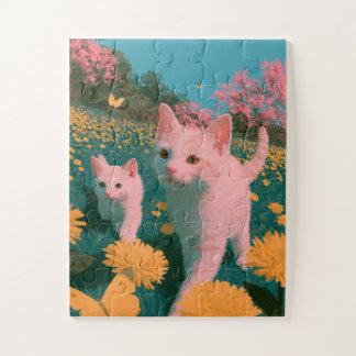 Illustration von Frühlingskitten auf einer Wiesenf Puzzle