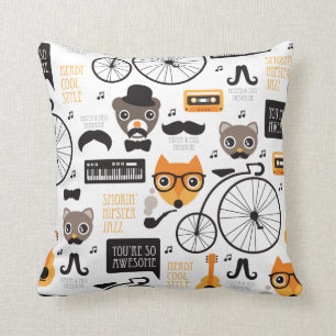 Illustration von Fuchs, Katze und Bär mit Hipster- Kissen