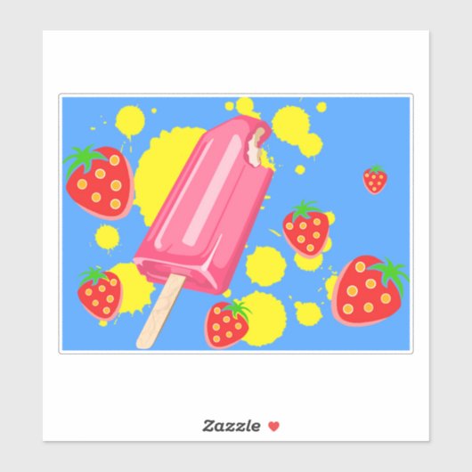 Illustration von Fun Pink Popsicle und Strawberrie Aufkleber (Blatt)