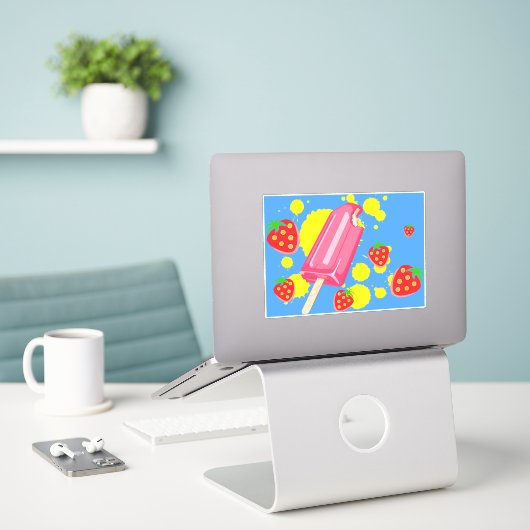 Illustration von Fun Pink Popsicle und Strawberrie Aufkleber (Laptop auf Schreibtisch)