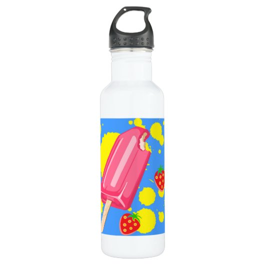 Illustration von Fun Pink Popsicle und Strawberrie Edelstahlflasche (Vorderseite)