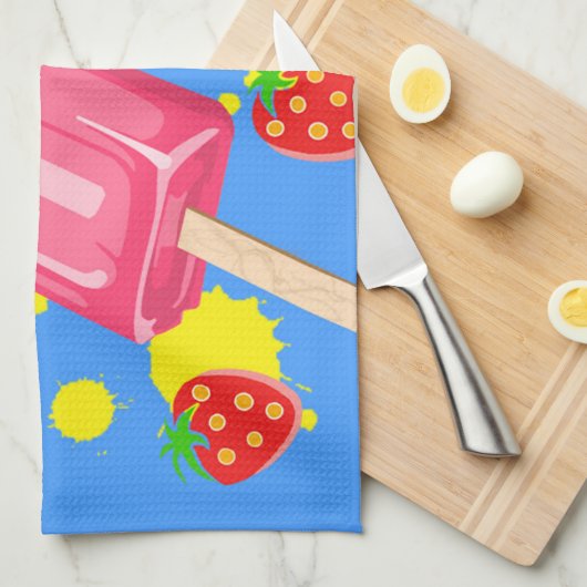 Illustration von Fun Pink Popsicle und Strawberrie Geschirrtuch (Viertel Falte)