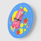 Illustration von Fun Pink Popsicle und Strawberrie Große Wanduhr (Winkel)