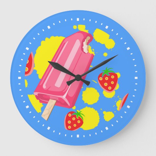 Illustration von Fun Pink Popsicle und Strawberrie Große Wanduhr (Vorderseite)
