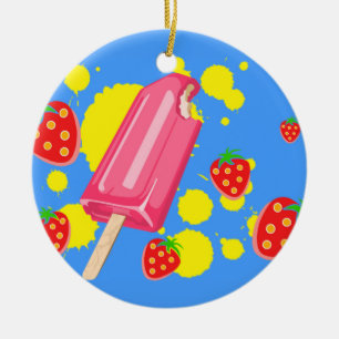 Illustration von Fun Pink Popsicle und Strawberrie Keramik Ornament