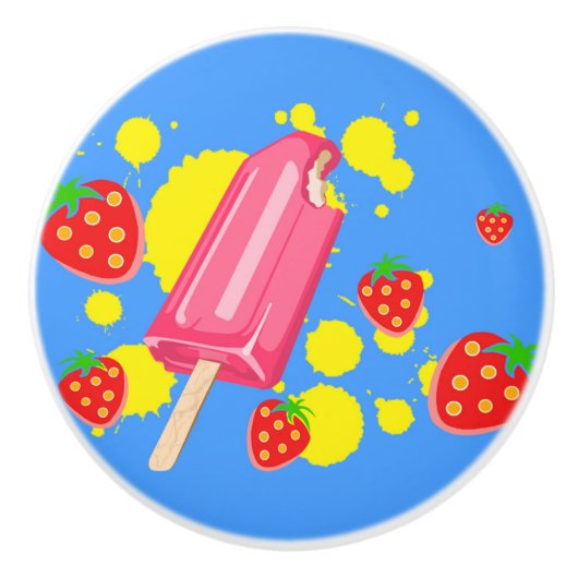 Illustration von Fun Pink Popsicle und Strawberrie Keramikknauf (Vorderseite)