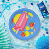 Illustration von Fun Pink Popsicle und Strawberrie Pappteller (Party)