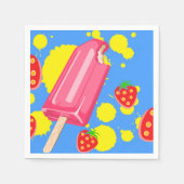 Illustration von Fun Pink Popsicle und Strawberrie Serviette (Vorderseite)