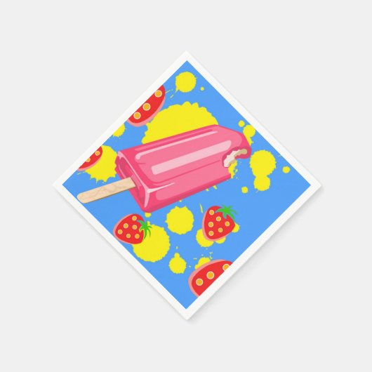 Illustration von Fun Pink Popsicle und Strawberrie Serviette (Ecke)