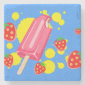 Illustration von Fun Pink Popsicle und Strawberrie Steinuntersetzer (Vorderseite)