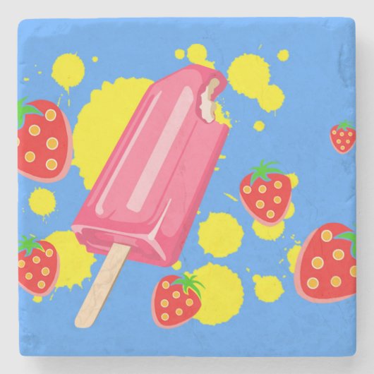 Illustration von Fun Pink Popsicle und Strawberrie Steinuntersetzer (Vorderseite)