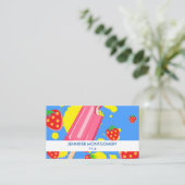 Illustration von Fun Pink Popsicle und Strawberrie Visitenkarte (Stehend Vorderseite)