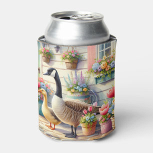 Illustration von Gänsen im Cottage-Garten im Frühl Dosenkühler