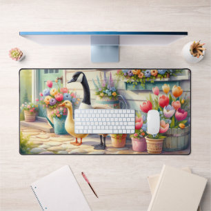 Illustration von Gänsen im Cottage-Garten im Frühl Schreibtischunterlage