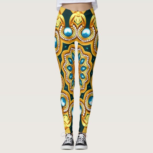 Illustration von Gold Pearl Decorative Frame Leggings (Vorderseite)