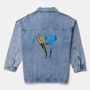 Illustration von Haartrockner und Haar glätter Jeansjacke