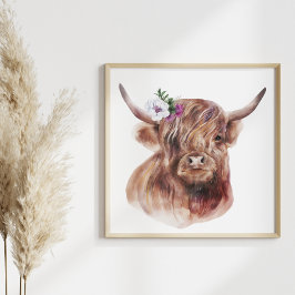 Illustration von Highland Cow Rustic Scottish Catt Poster