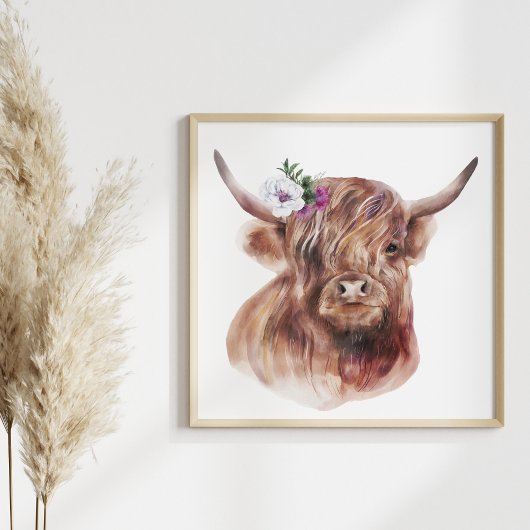 Illustration von Highland Cow Rustic Scottish Catt Poster