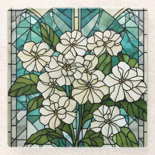 Illustration von Hydrangea aus Hartglas Glasuntersetzer (Vorderseite)