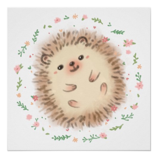 Illustration von Igel und Blume Poster (Vorderseite)
