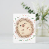 Illustration von Igel und Blume Postkarte (Stehend Vorderseite)