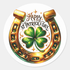 Illustration von Irish Green Clover Horseshoe Runder Aufkleber