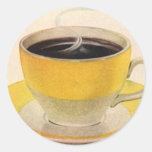 Illustration von Kaffee in einer gelben Tasse im V Runder Aufkleber
