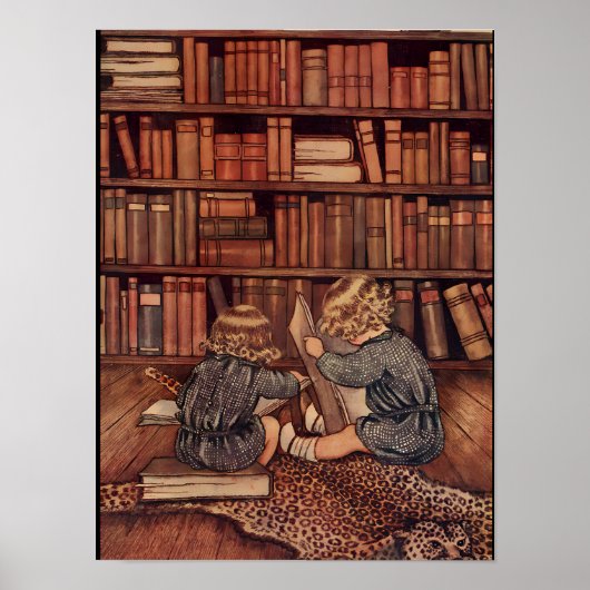 Illustration von Kindern beim Lesen in einer Bibli Poster (Vorne)